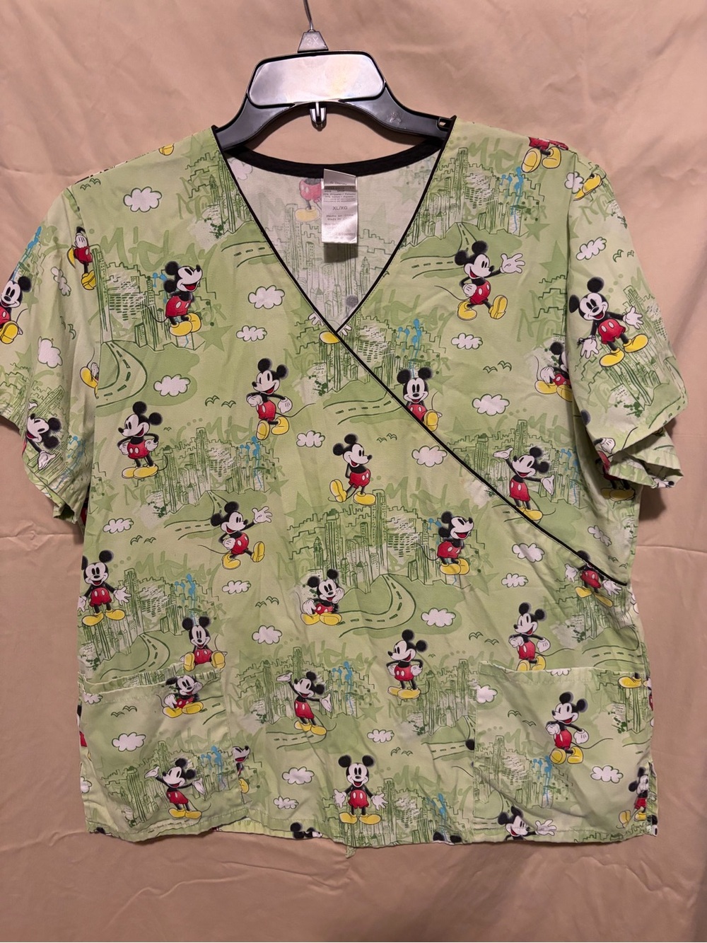 Disney Light Green Mickey Mouse Wrap Short Sleeve Top with Black Trim
